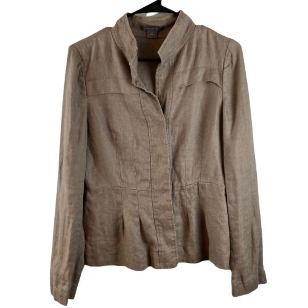 Ann Taylor Jacket Tan Linen Button Front Womens Size 4 No belt